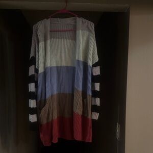 Striped Multicolor Open-Front Sweater